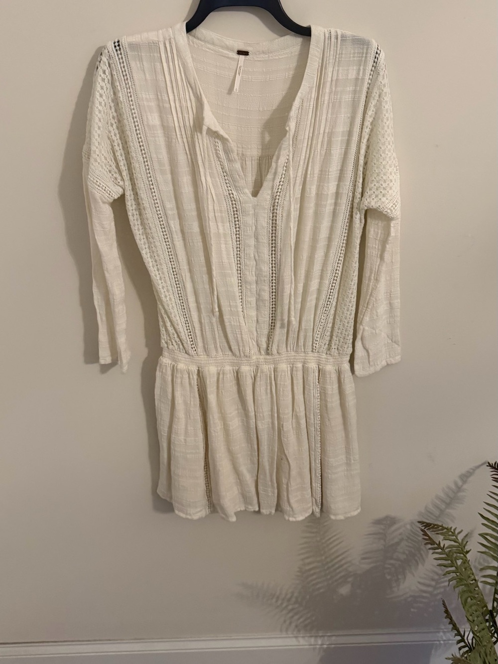 Free People Cream Crochet-Trim Peasant Tunic Dress